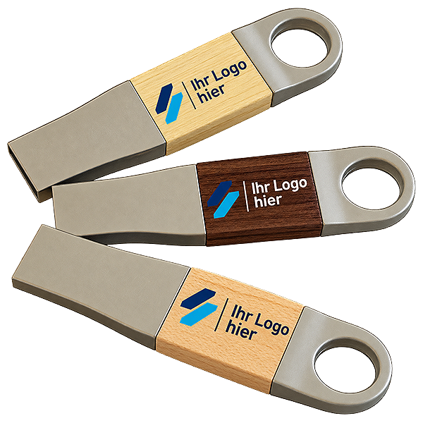USB-Stick H-KY aus Holz und Metall mit Logodruck