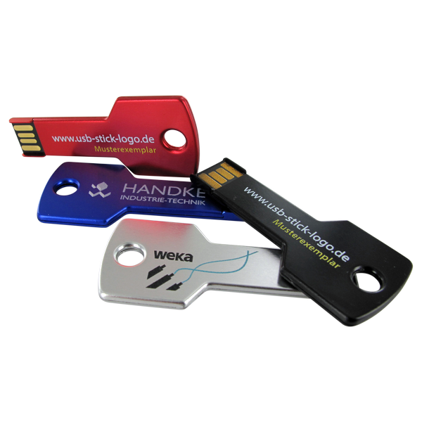 USB-Sticks in Schlüsselform mit Logodruck