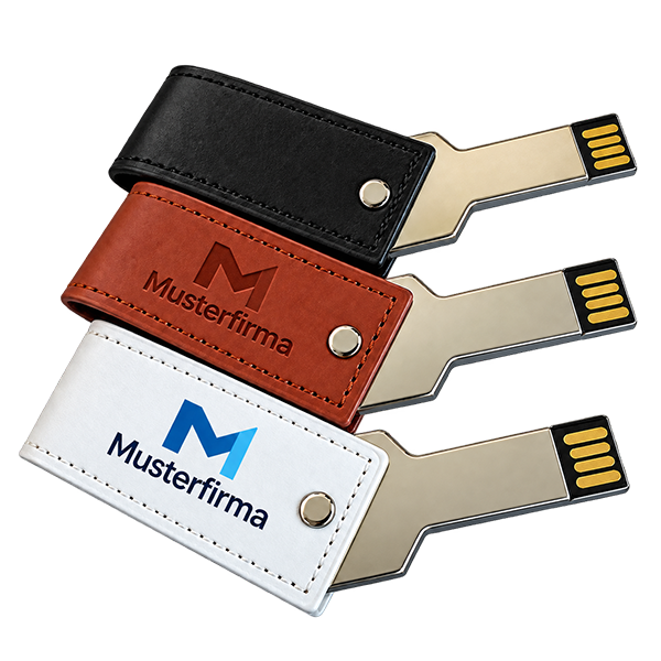 USB-Schlüssel H-NL mit bedruckter Lederhülle