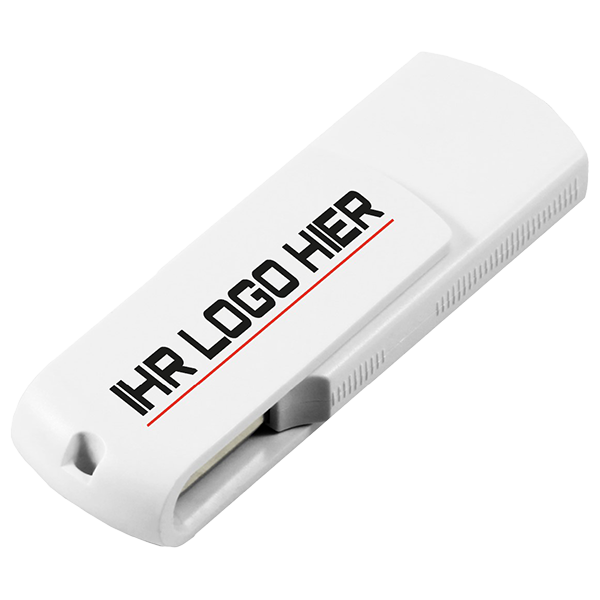 Weißer USB-Stick W-UCO mit Logodruck